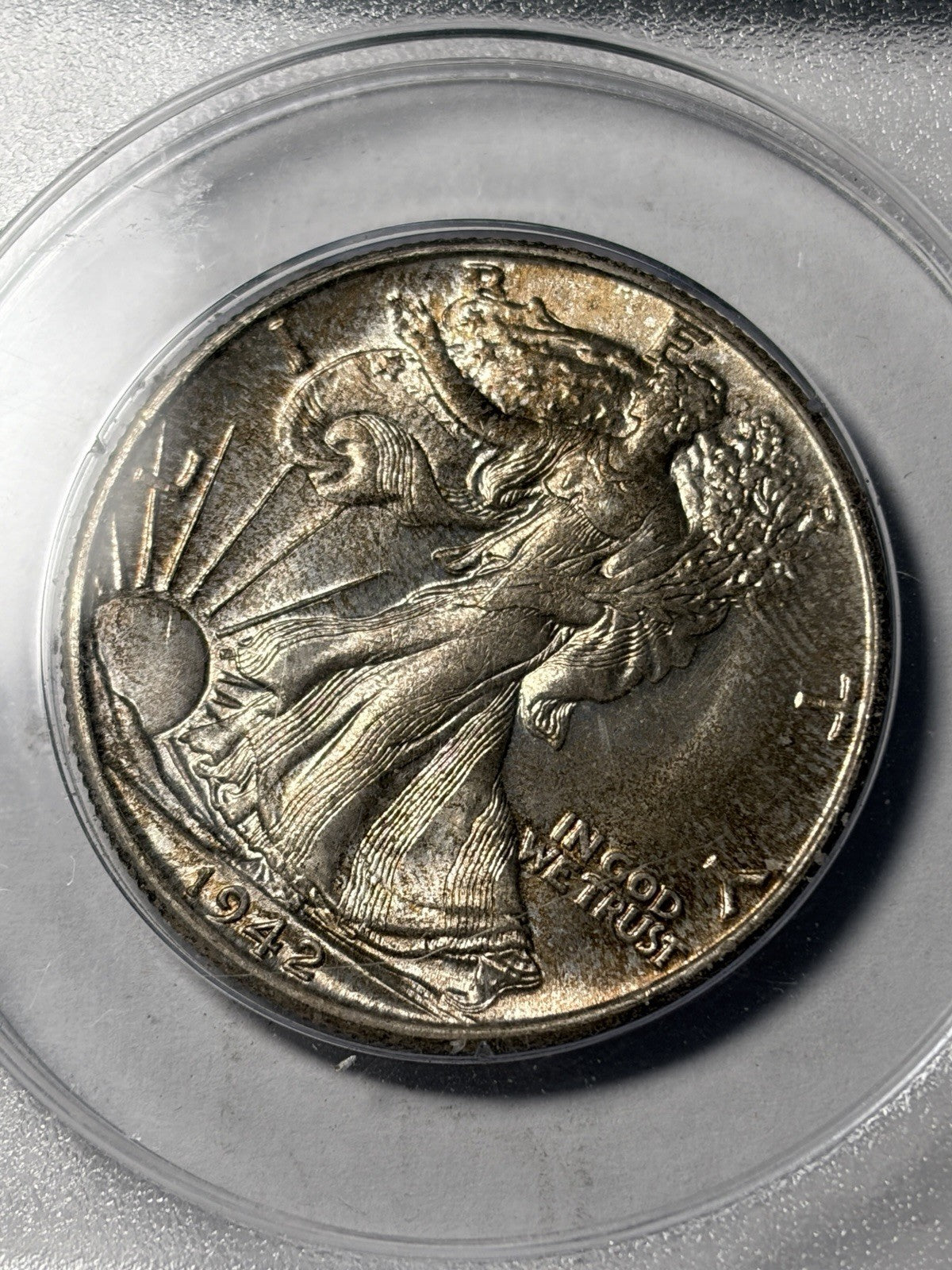 1942 PCGS MS65 Walking Liberty Half Dollar Rattler Toned