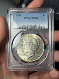 1934 PCGS MS64 Peace Silver Dollar Lightly Toned