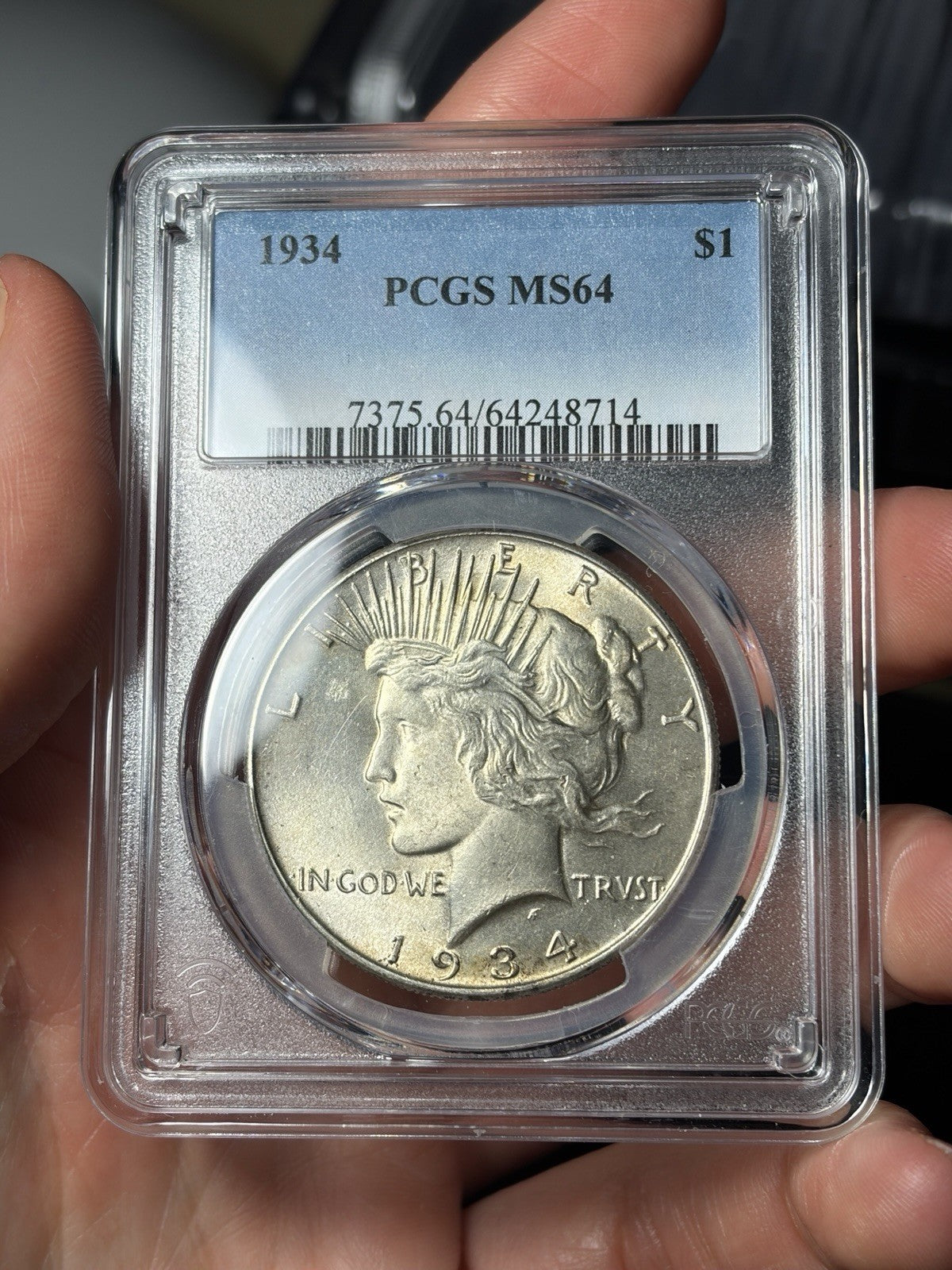 1934 PCGS MS64 Peace Silver Dollar Lightly Toned