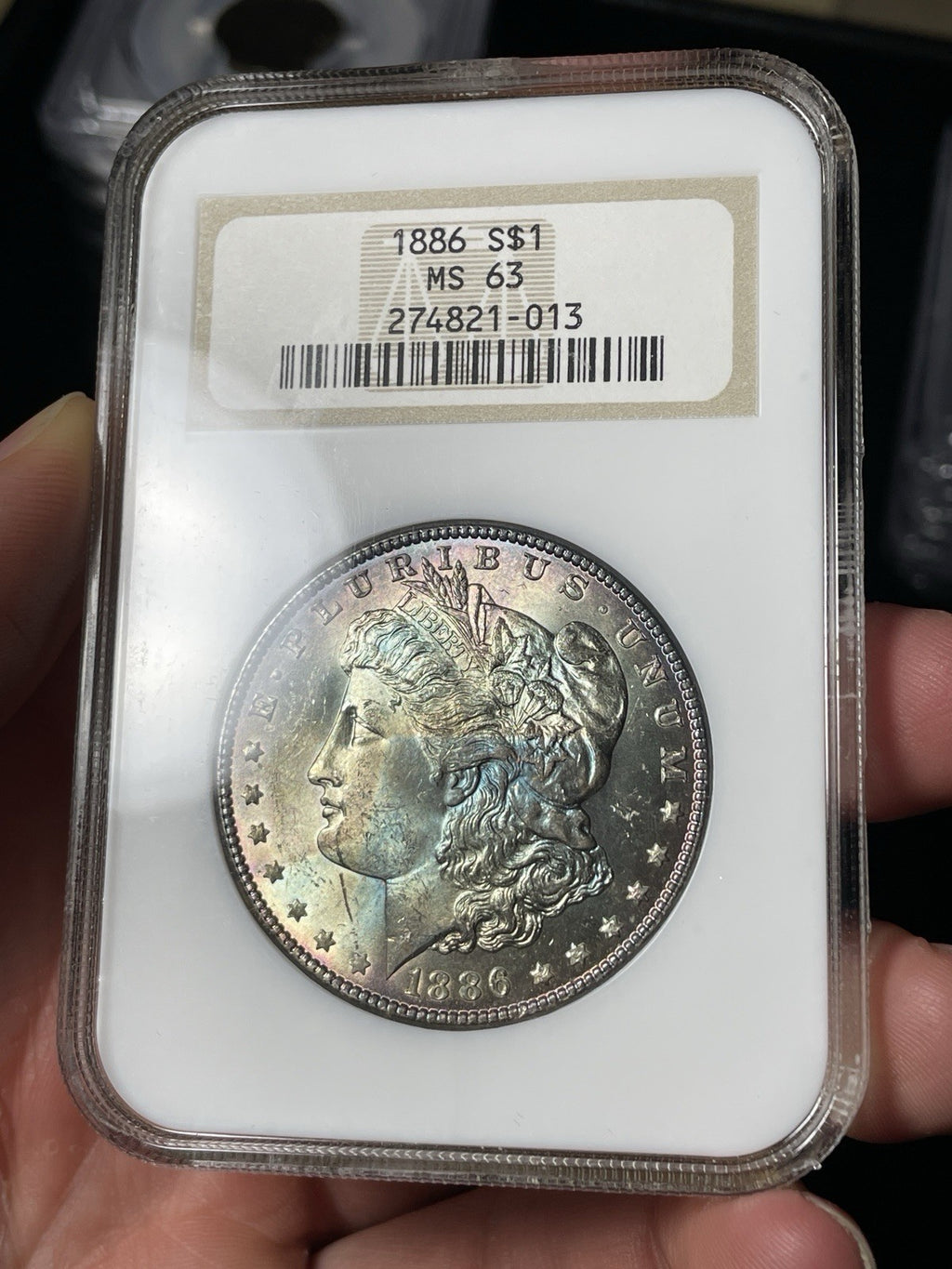 1886 NGC MS63 Morgan Silver Dollar End Of Roll Toning Old Fatty Holder