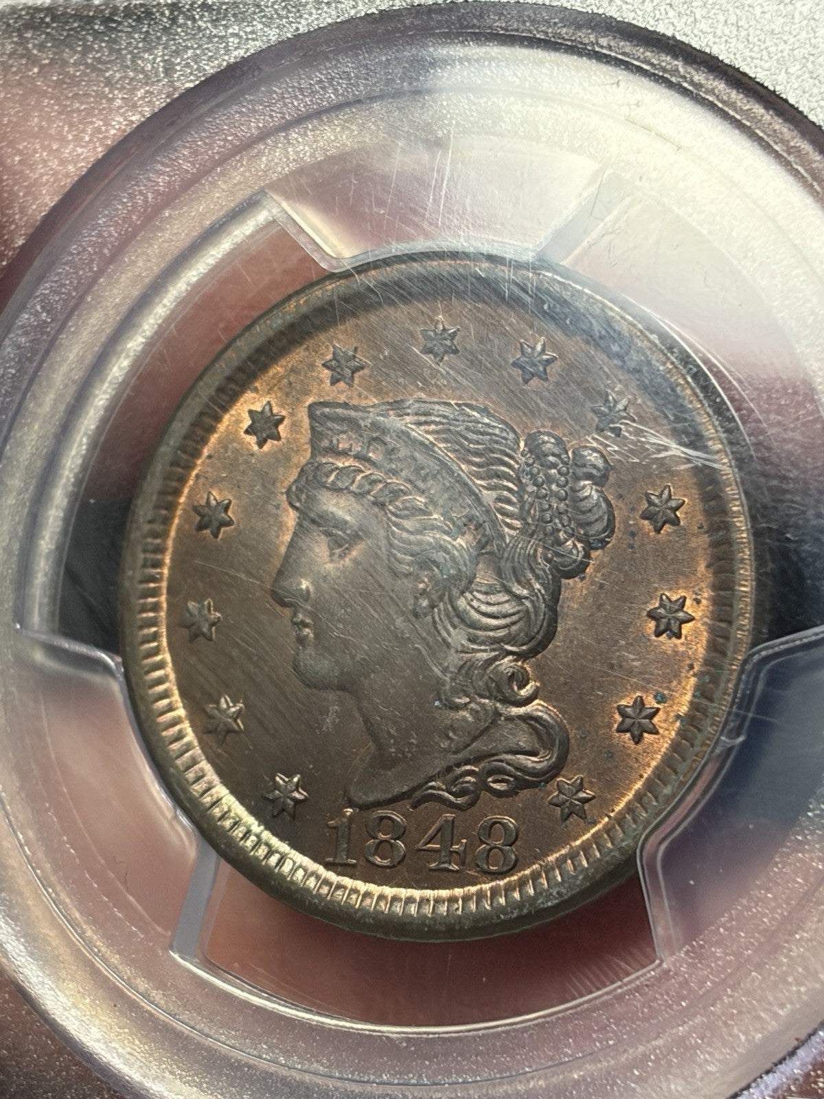 1848 PCGS MS65 RB CAC Braided Hair Large Cent