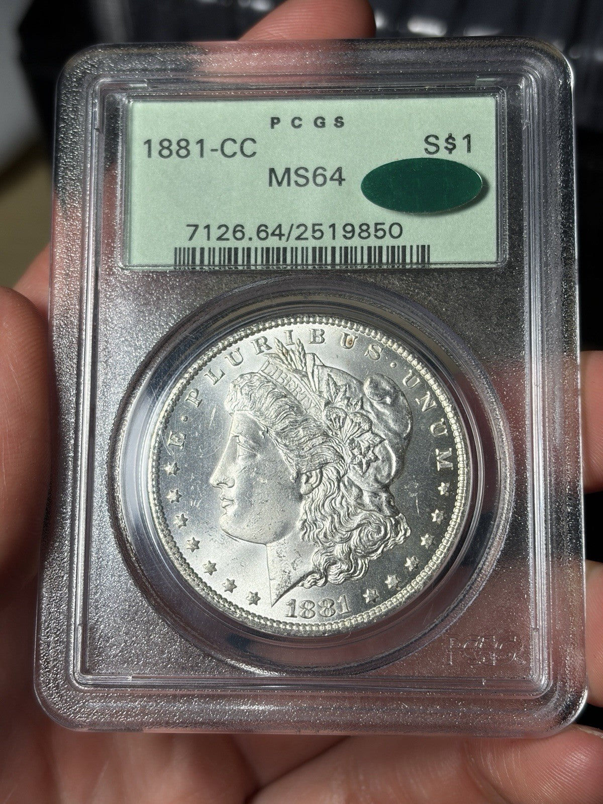 1881-CC PCGS MS64 CAC Morgan Silver Dollar Old Green Holder