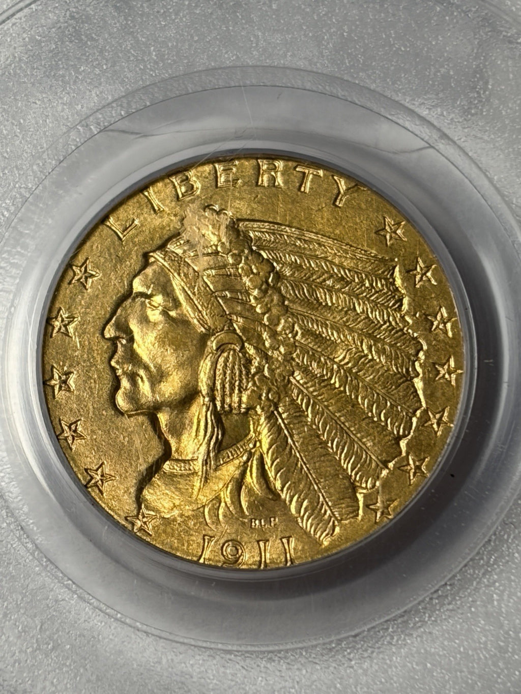 1911 PCGS MS63 Indian Head Gold Quarter Eagle $2.5 OGH Old Holder