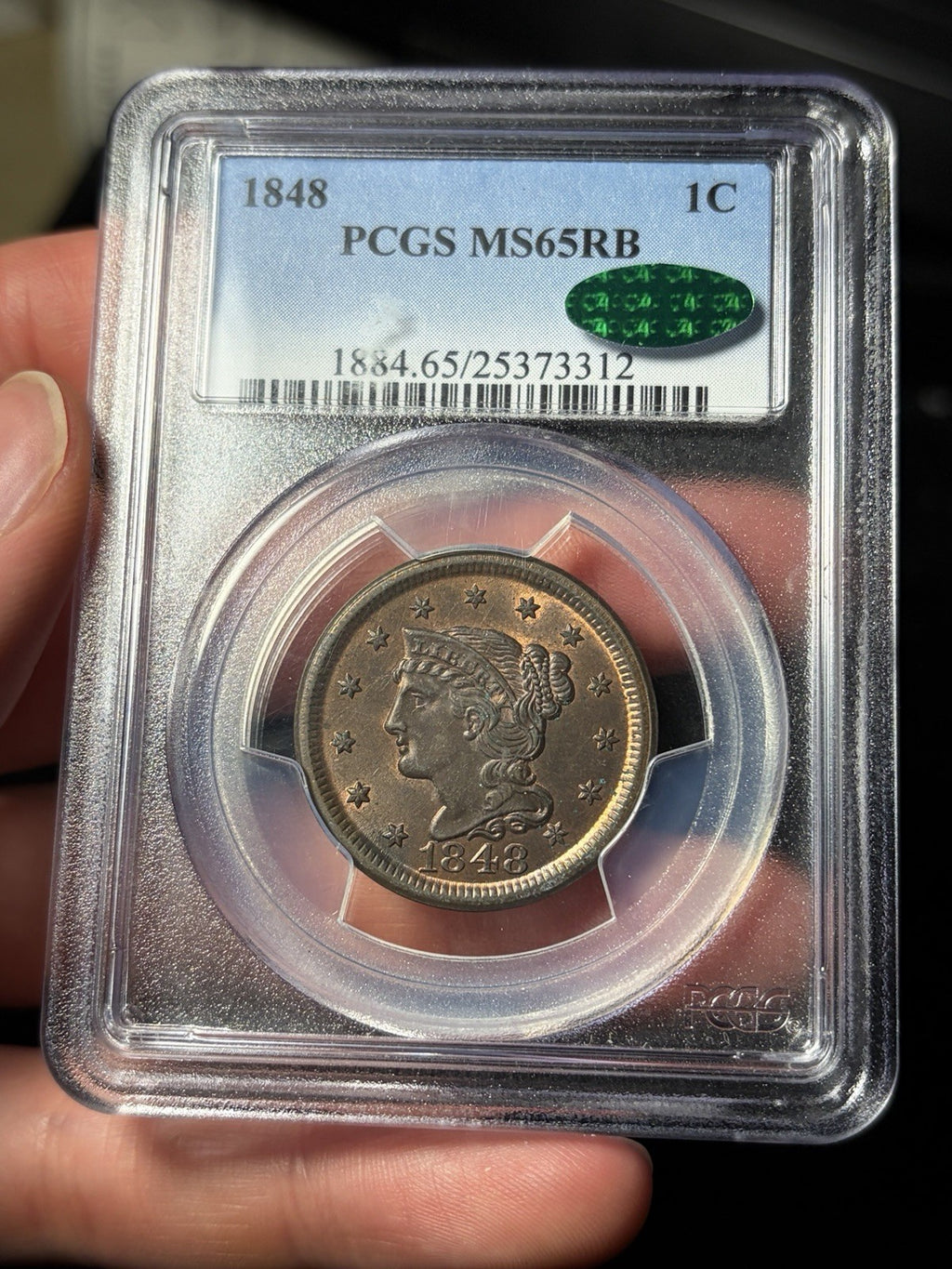 1848 PCGS MS65 RB CAC Braided Hair Large Cent