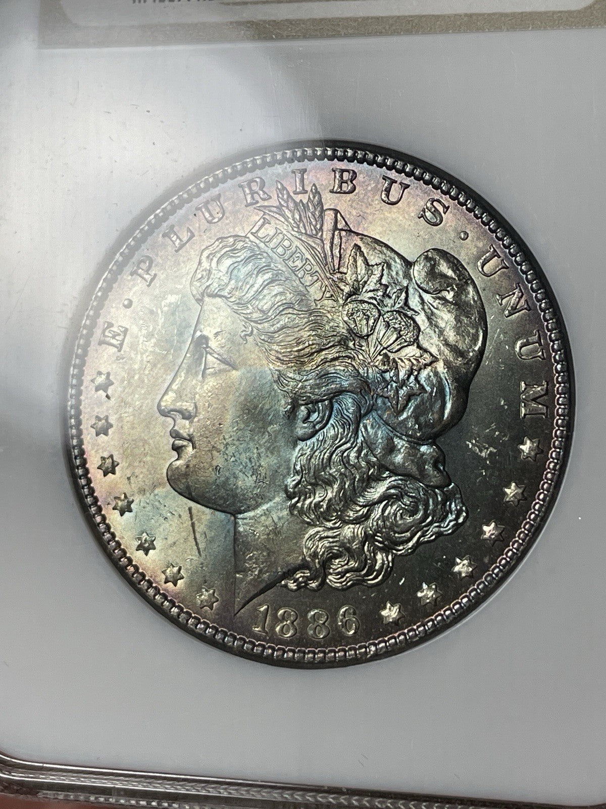 1886 NGC MS63 Morgan Silver Dollar End Of Roll Toning Old Fatty Holder