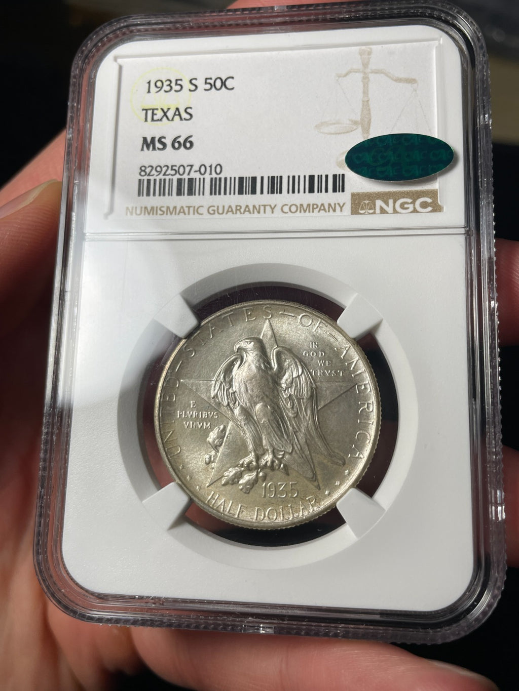 1935-S NGC MS66 CAC Texas Silver Commemorative Half Dollar Original