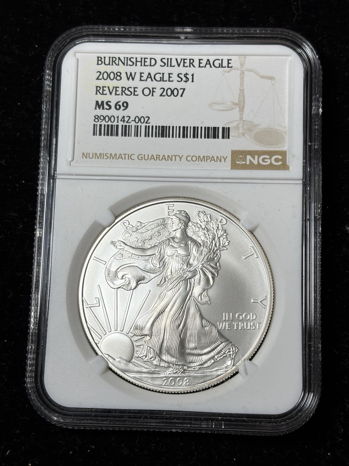2008-W Reverse of 2007 NGC MS69 American Silver Eagle With OGP