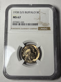 1938-D/S NGC MS67 Buffalo Nickel