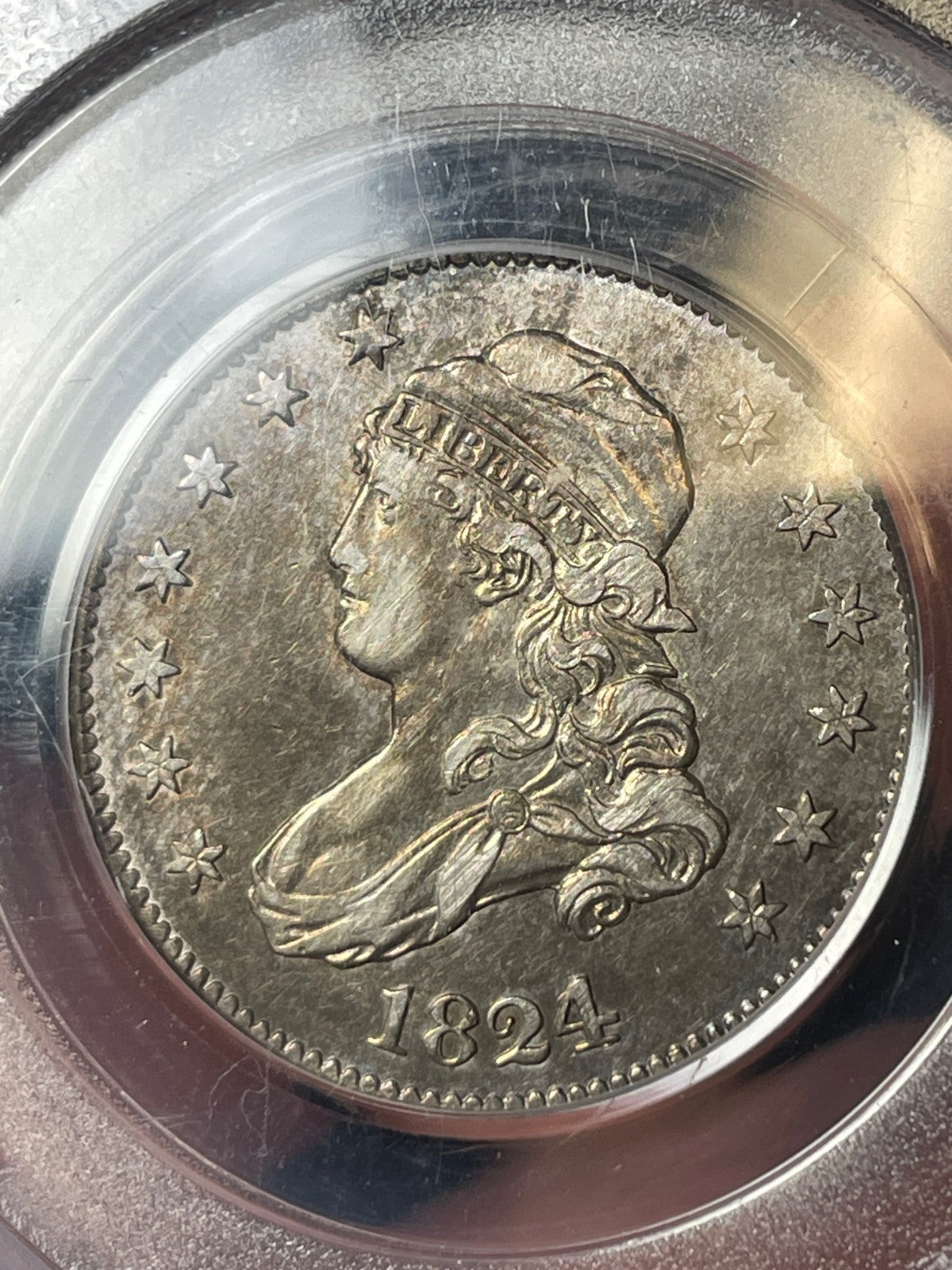 1824/2 PCGS XF45 Capped Bust Quarter High Grade Older Blue Holder