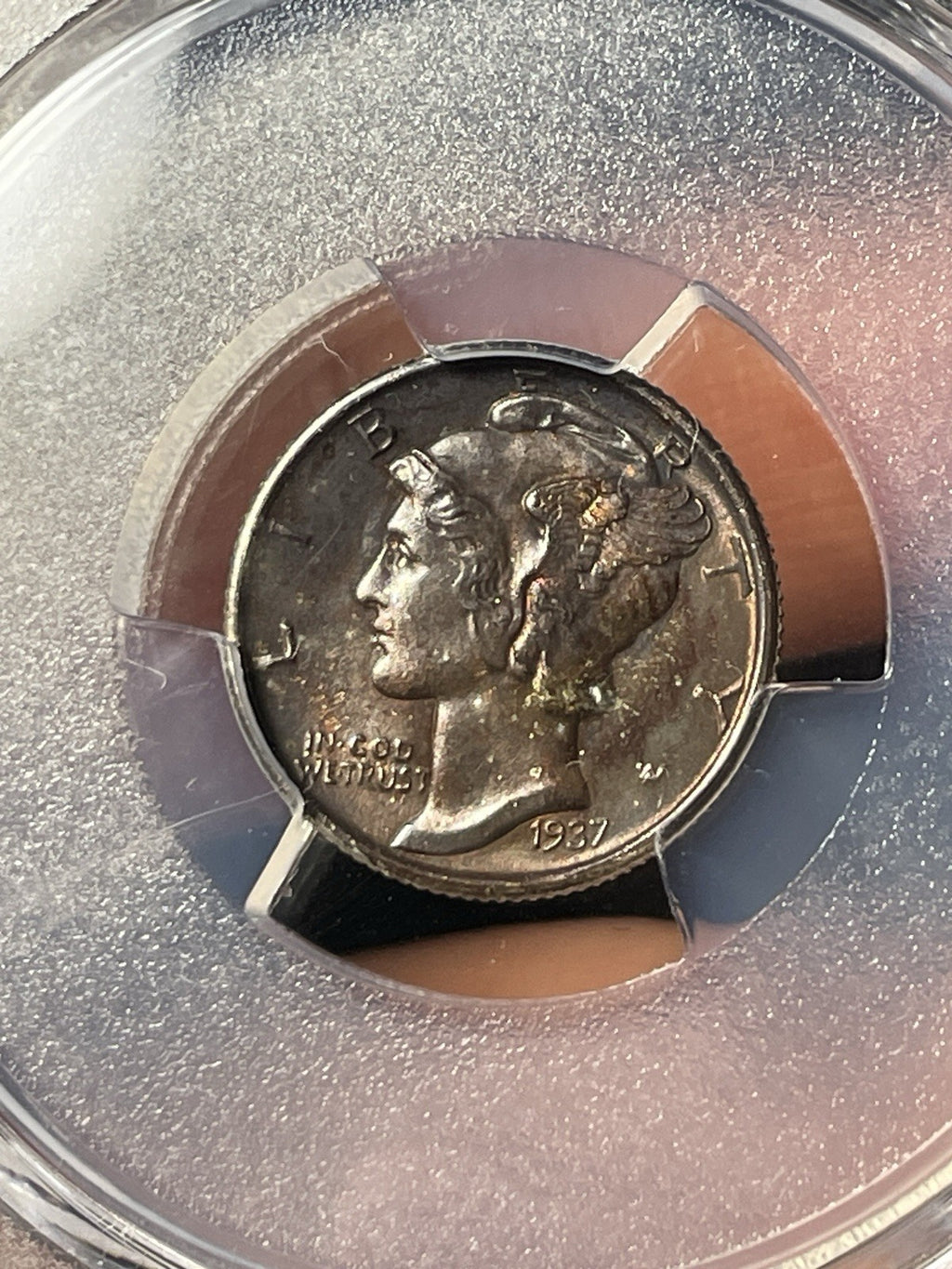 1937-S PCGS MS65 CAC Mercury Silver Dime Toned Nice