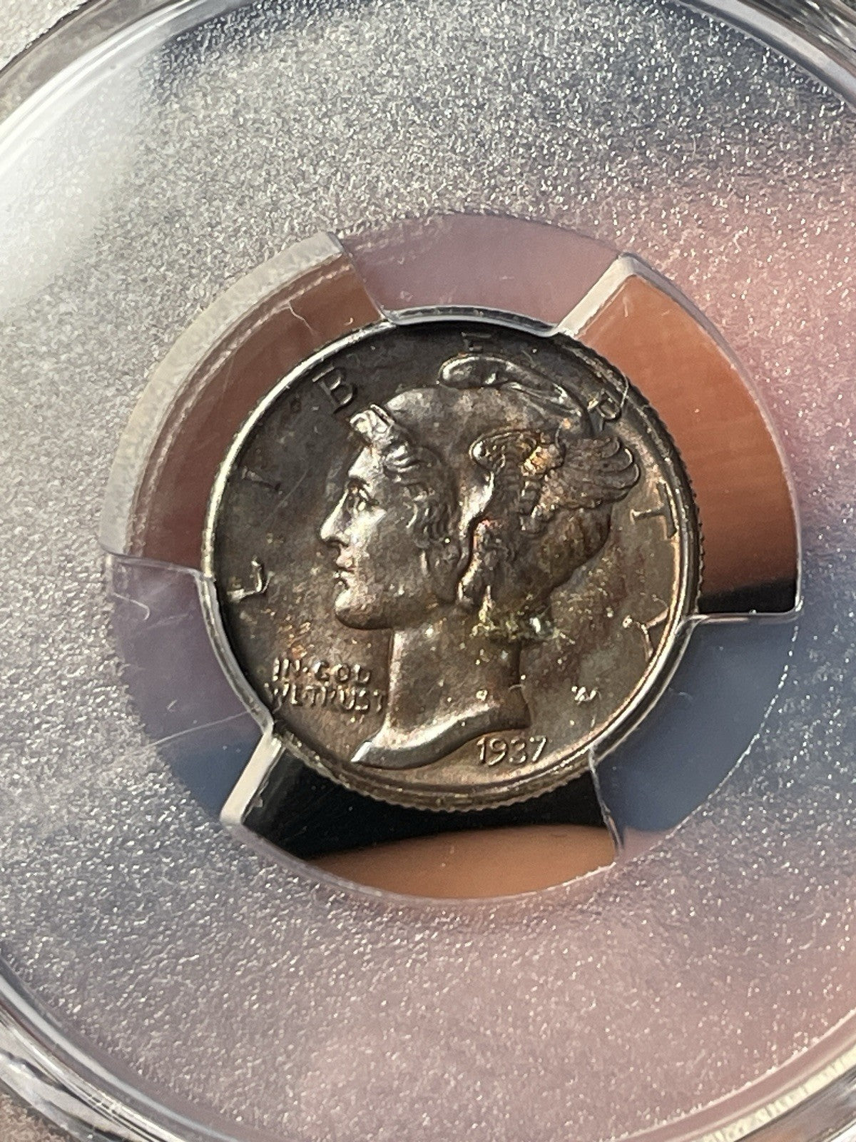 1937-S PCGS MS65 CAC Mercury Silver Dime Toned Nice