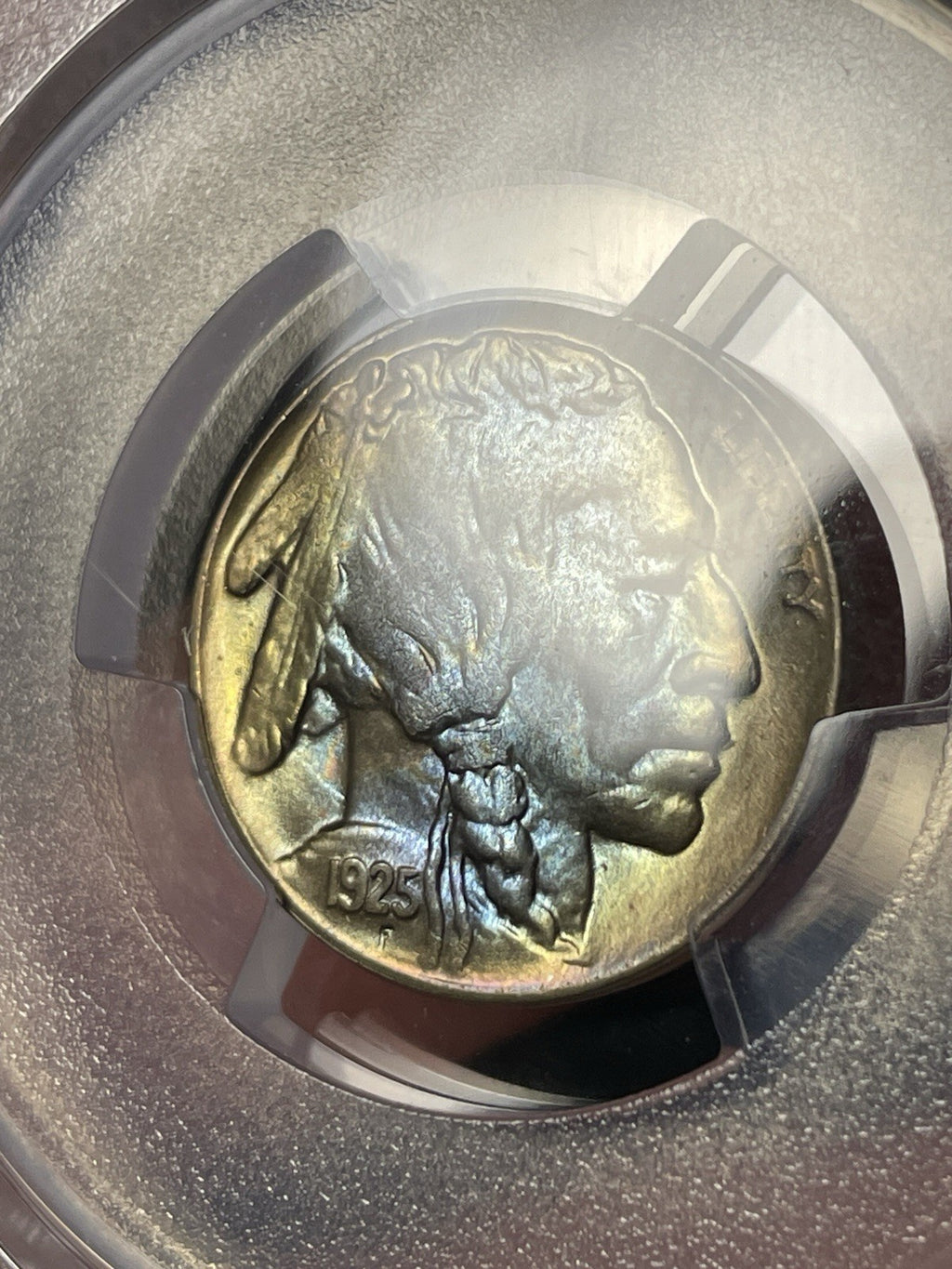 1925-D PCGS MS65 Buffalo Nickel Toned Blue And Gold