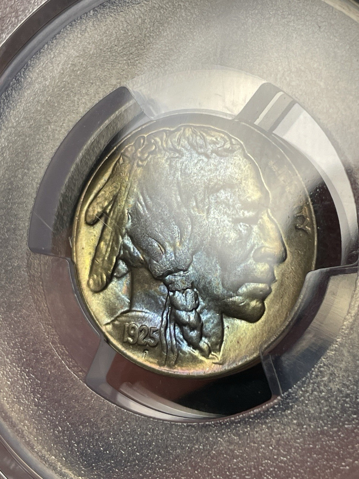 1925-D PCGS MS65 Buffalo Nickel Toned Blue And Gold