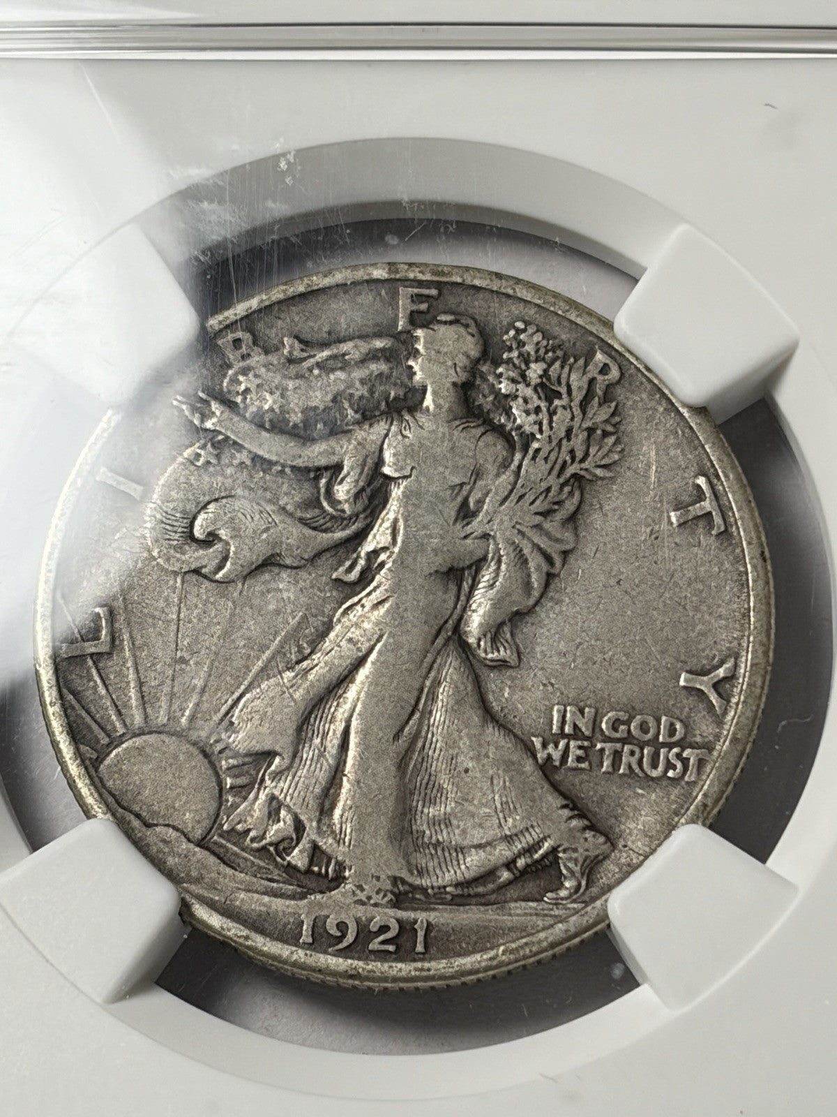 1921-D NGC F15 CAC Walking Liberty Half Dollar