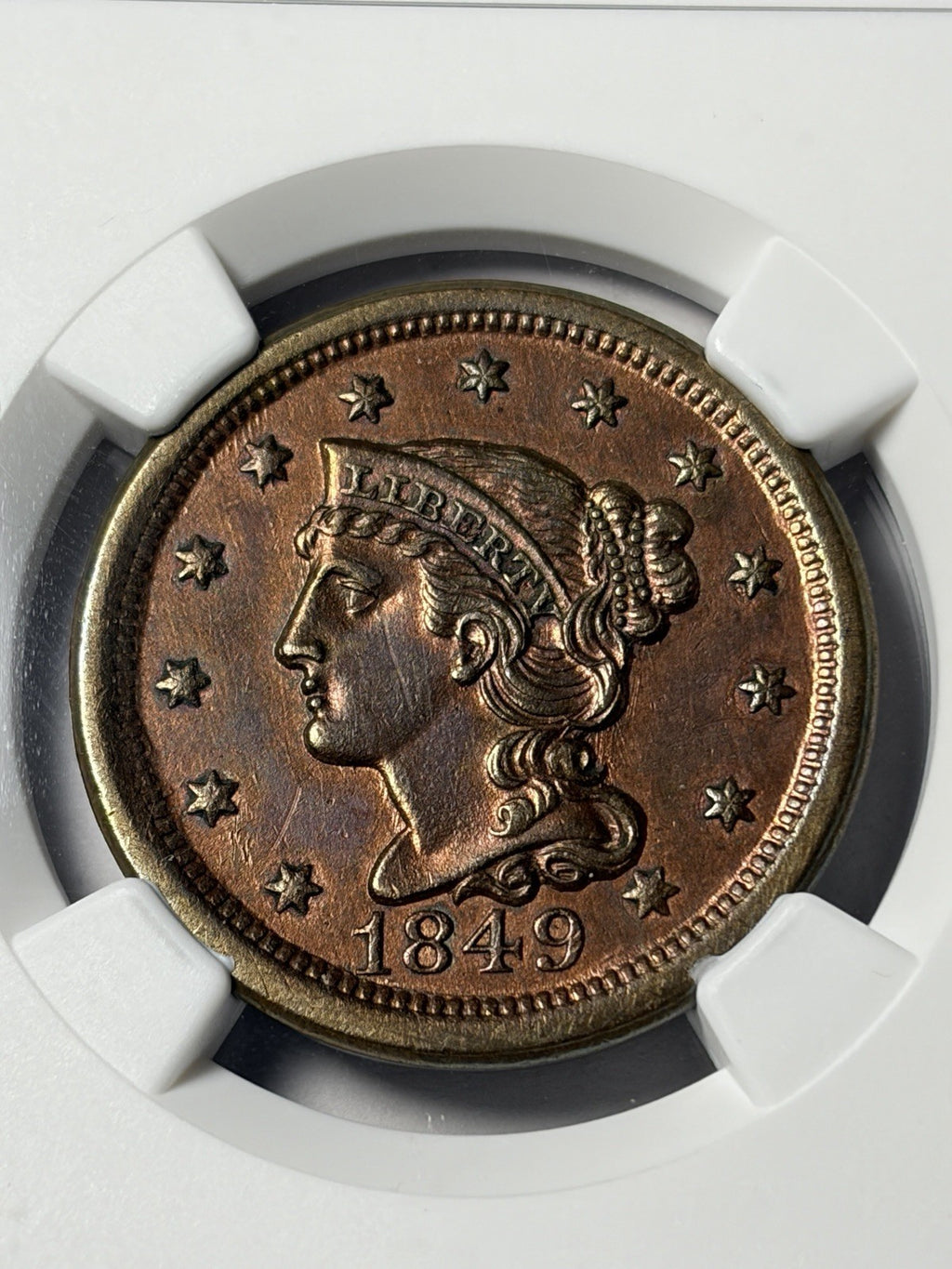1849 NGC AU Details Braded Hair Large Cent