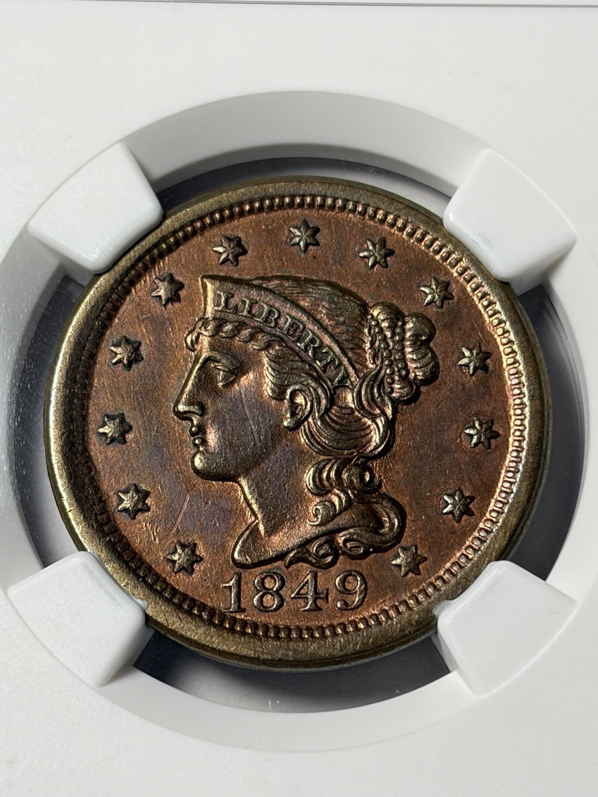 1849 NGC AU Details Braded Hair Large Cent