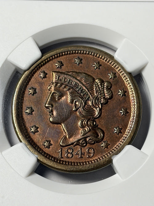 1849 NGC AU Details Braded Hair Large Cent