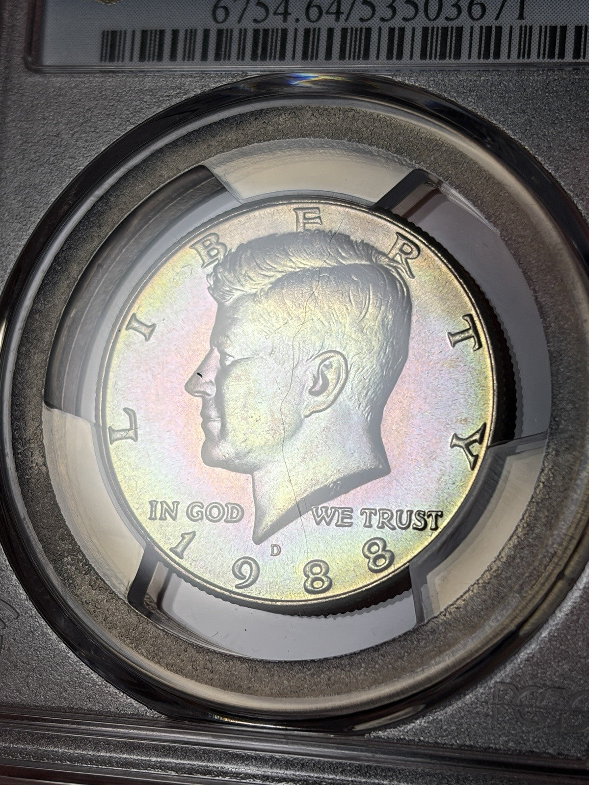 1988-D PCGS MS64 Kennedy Half Dollar Rainbow Neon Toning