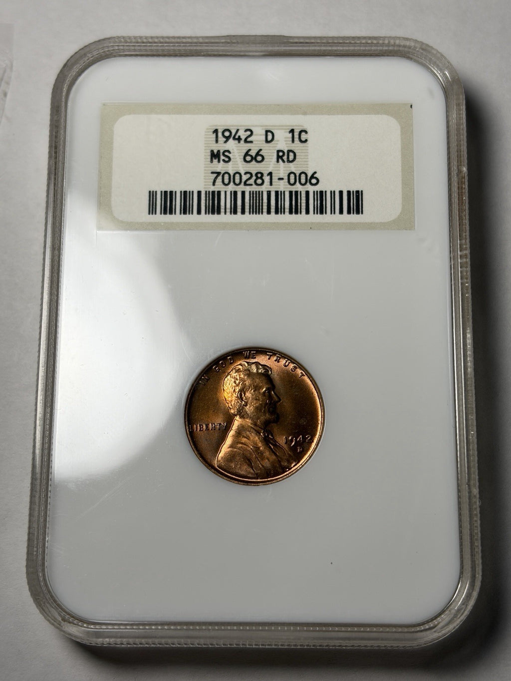 1942-D NGC MS66 RD Lincoln Wheat Cent Old Fatty Holder