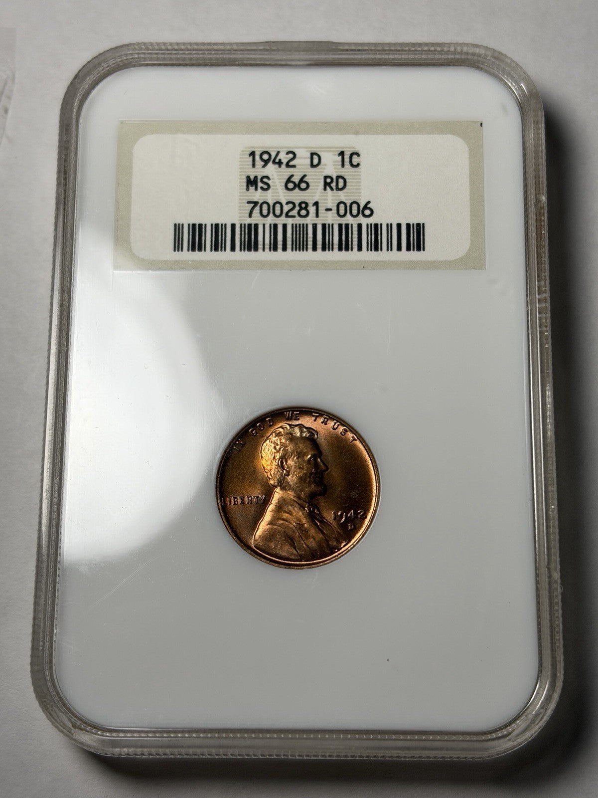 1942-D NGC MS66 RD Lincoln Wheat Cent Old Fatty Holder