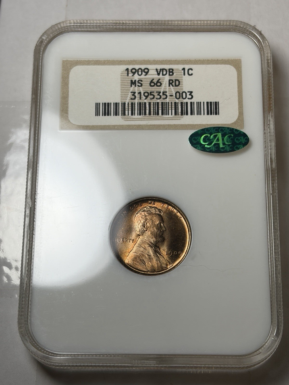 1909 VDB NGC MS66 RD CAC Lincoln Wheat Cent Old Fatty Holder