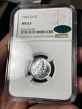 1943-D NGC MS67 Steel Cent Superb Gem BU