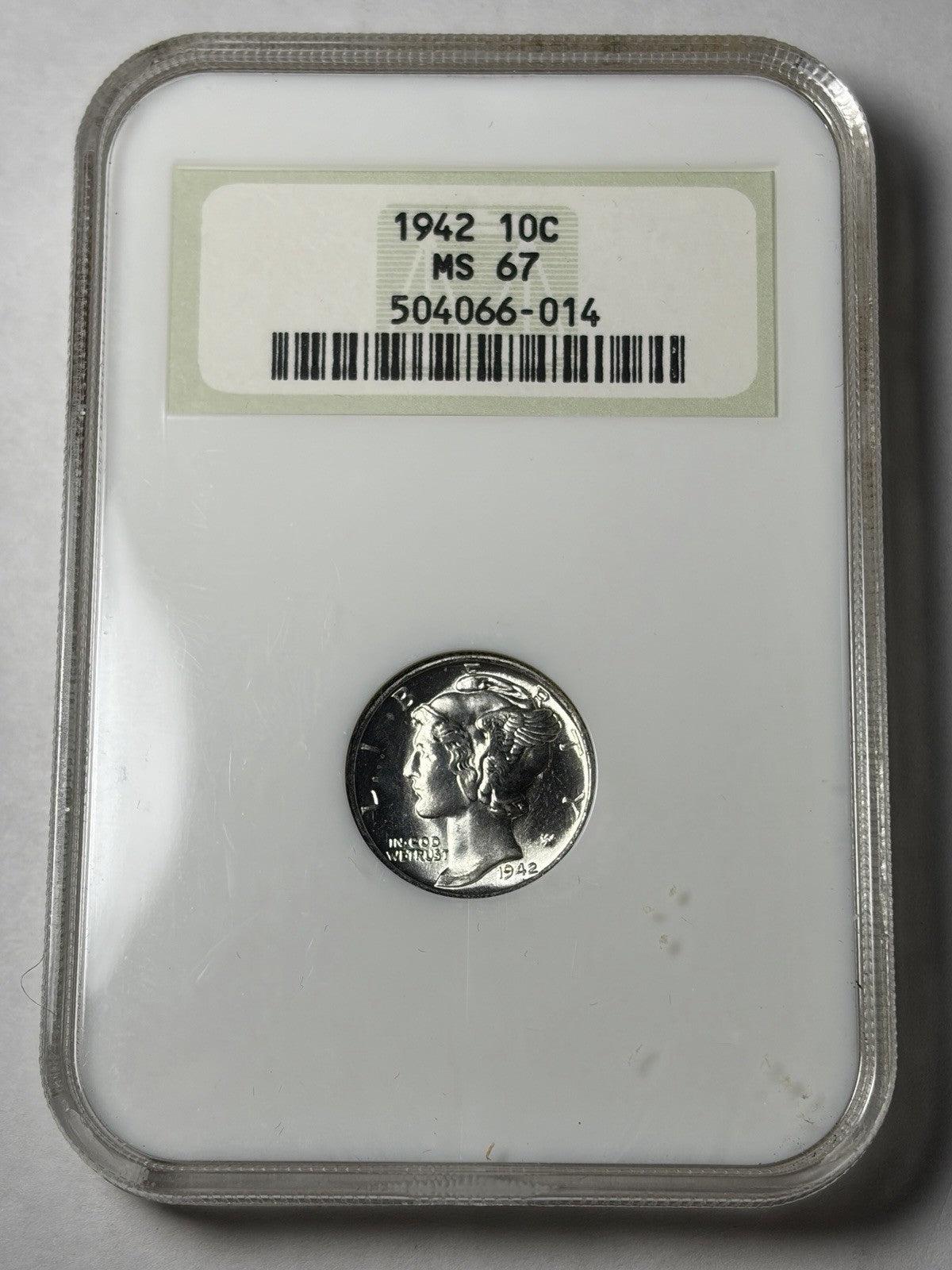 1942 NGC MS67 Mercury Silver Dime Old Fatty Holder