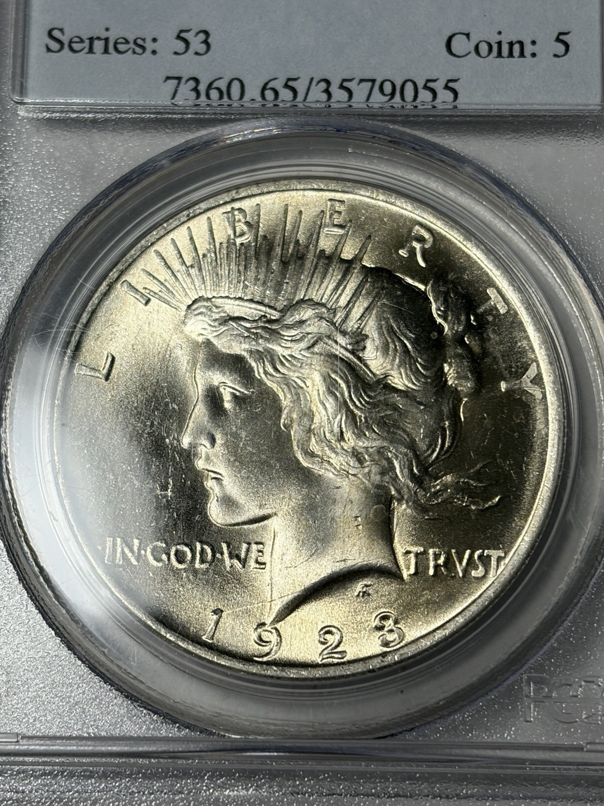 1923 PCGS MS65 Peace Silver Dollar Old Holder