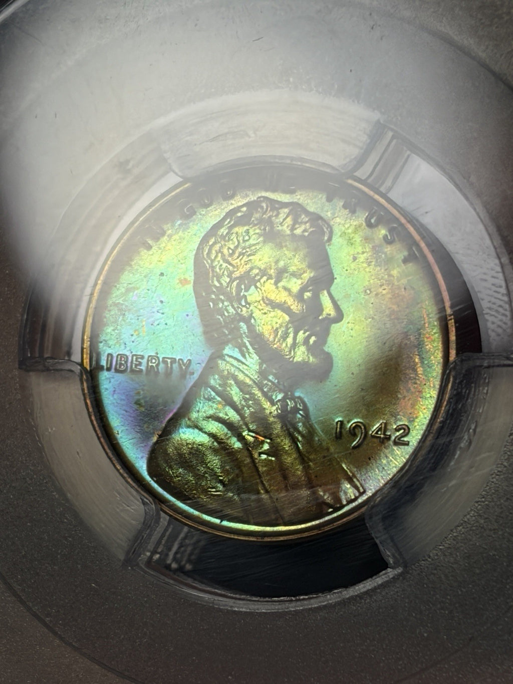 1942 PCGS PR65 BN Lincoln Wheat Cent Incredible Monster Toned Neon Green Blue