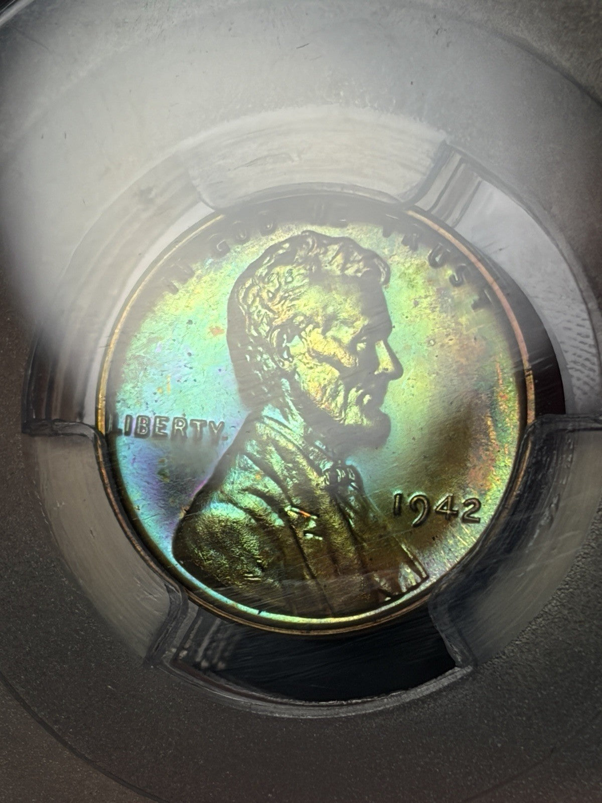 1942 PCGS PR65 BN Lincoln Wheat Cent Incredible Monster Toned Neon Green Blue