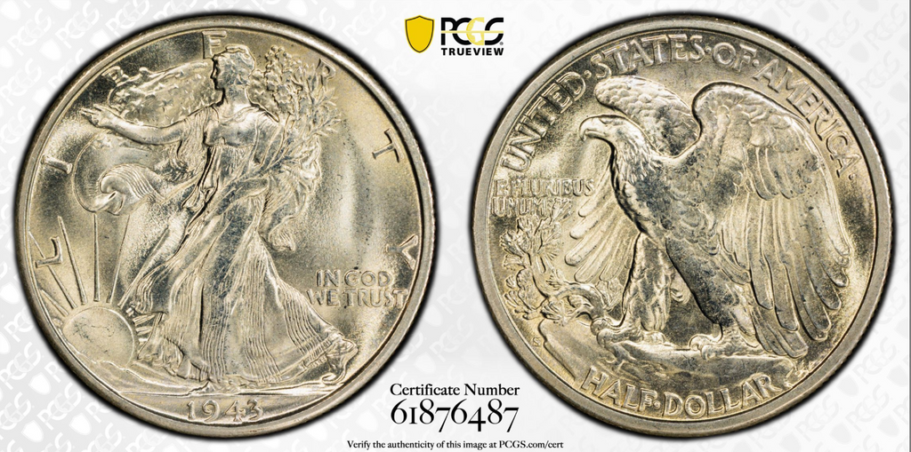 1943-S PCGS MS66 CAC Walking Liberty Half Dollar