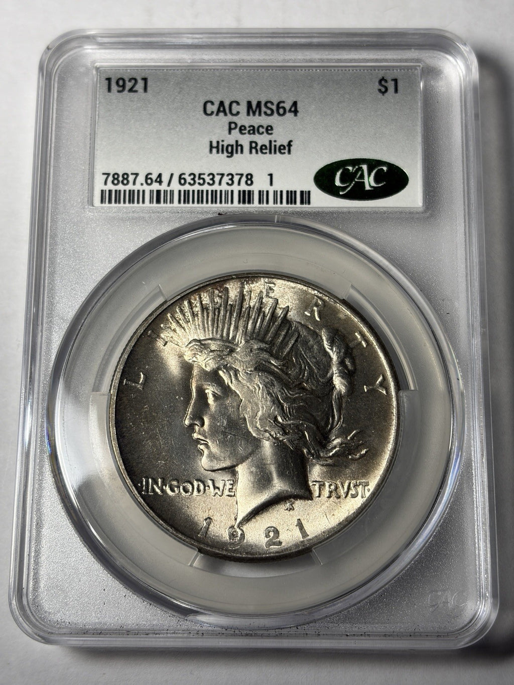1921 CACG MS64 Peace Silver Dollar