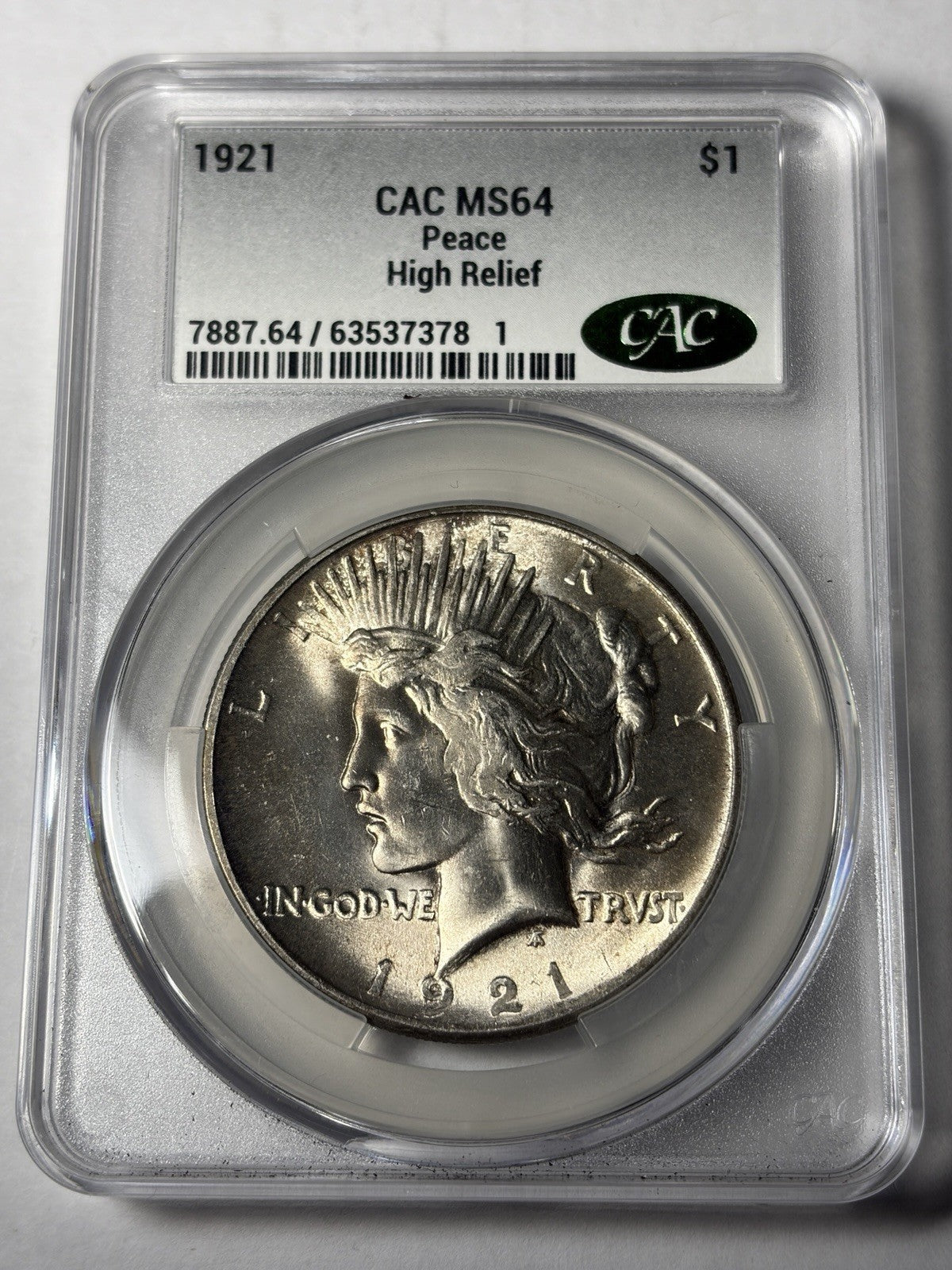 1921 CACG MS64 Peace Silver Dollar