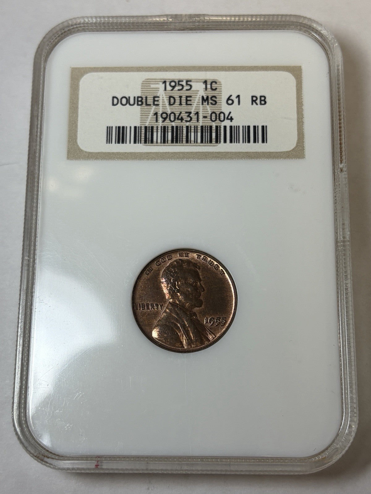 1955 NGC MS61 RB Double Die Obverse Old Fatty Holder