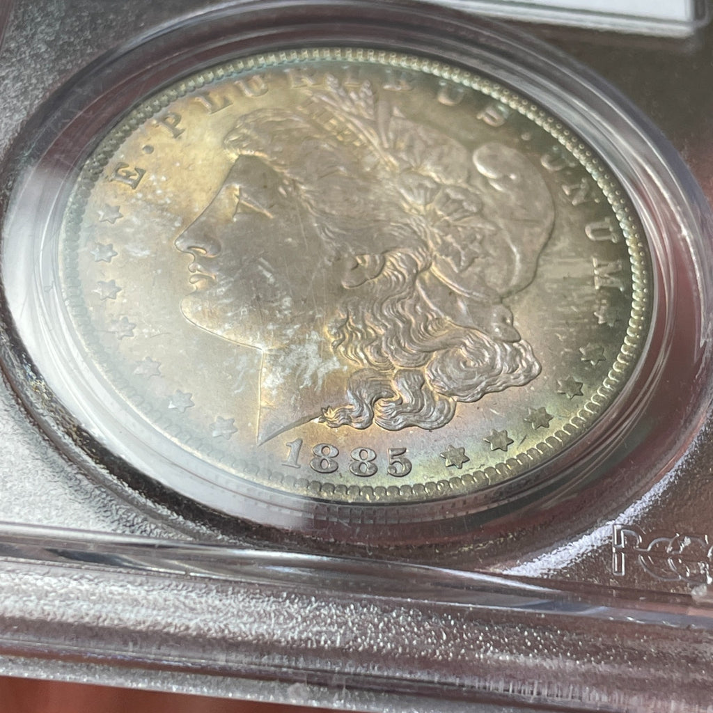 1885-O PCGS MS65 CAC Morgan Silver Dollar Dual Sided Toner PQ Coin