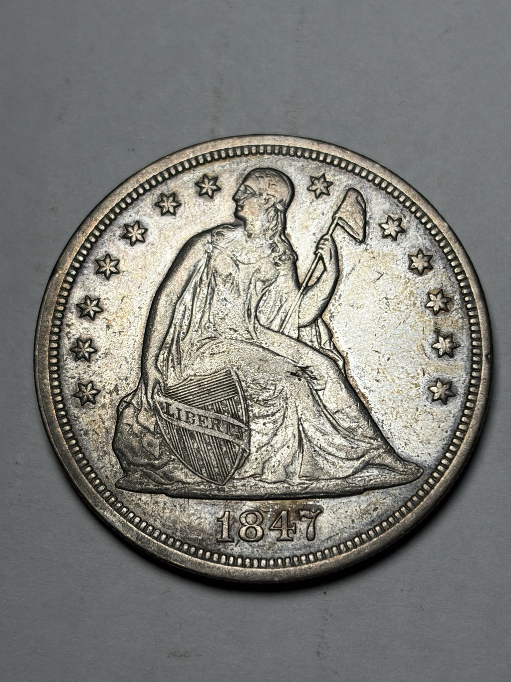 1847 Seated Liberty Silver Dollar Details