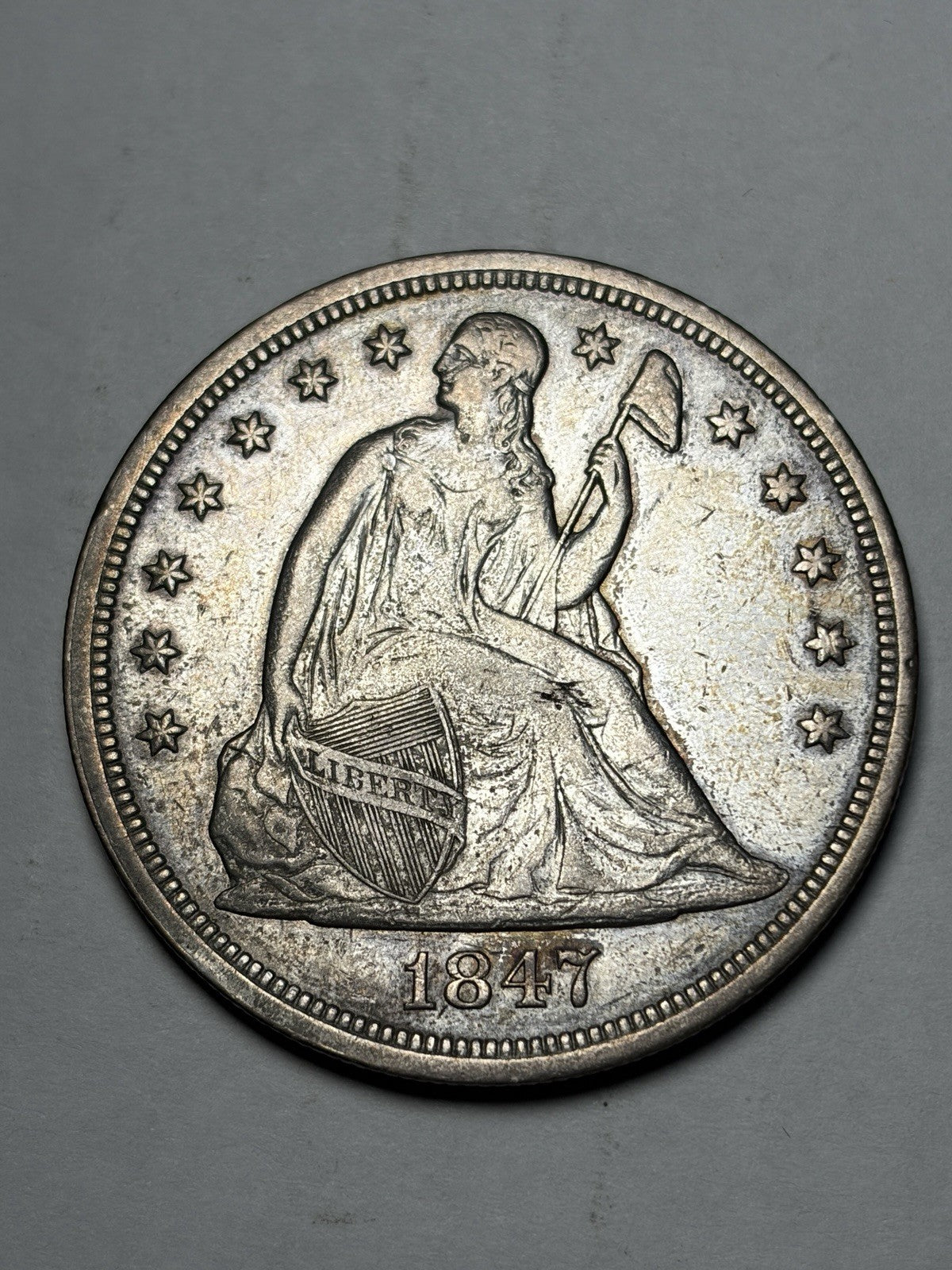 1847 Seated Liberty Silver Dollar Details