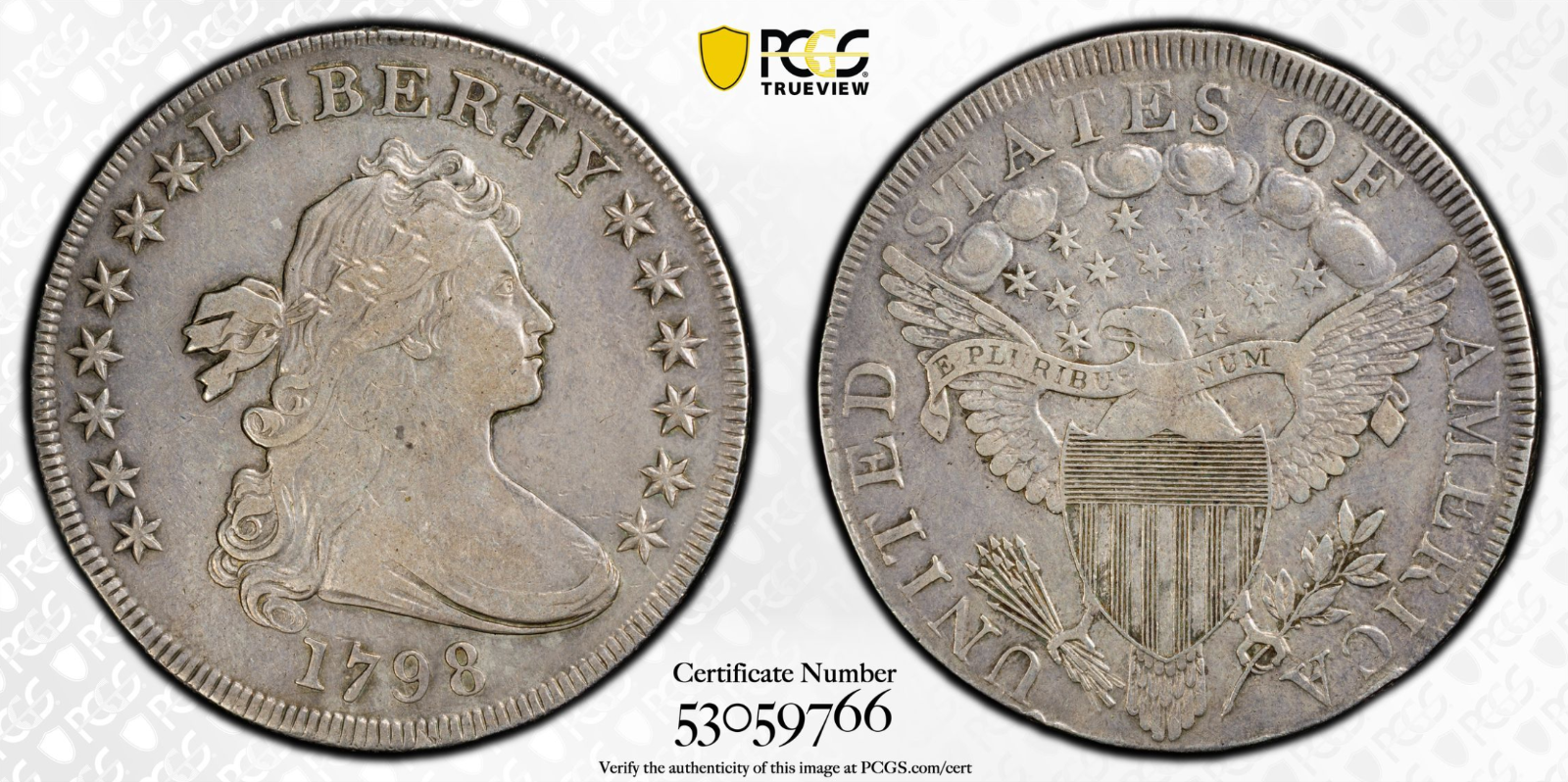 1798 PCGS XF Detail Draped Bust Silver Dollar BB-112 Beautiful, Light Damage