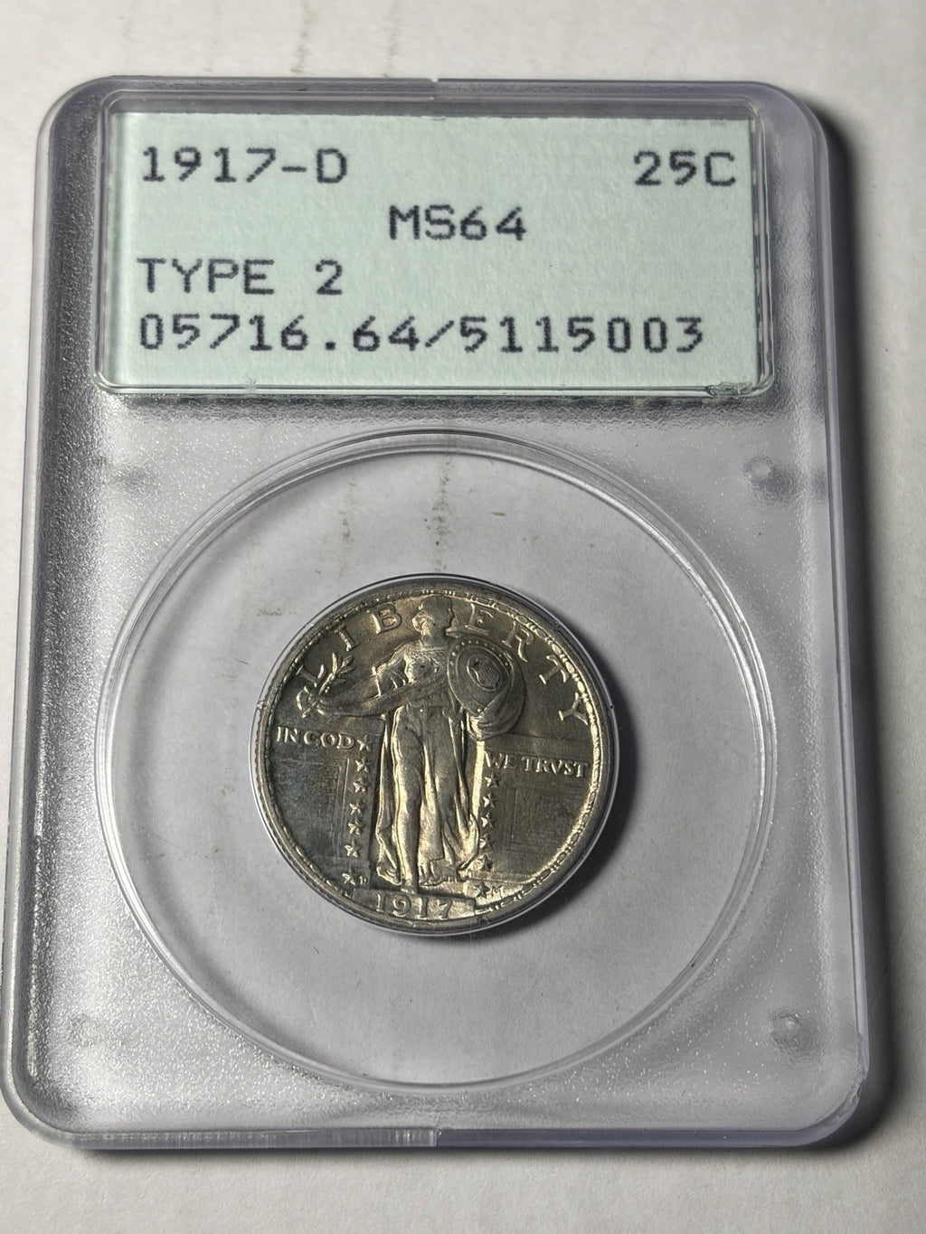 1917-D PCGS MS64 Type 2 Standing Liberty Quarter Rattler
