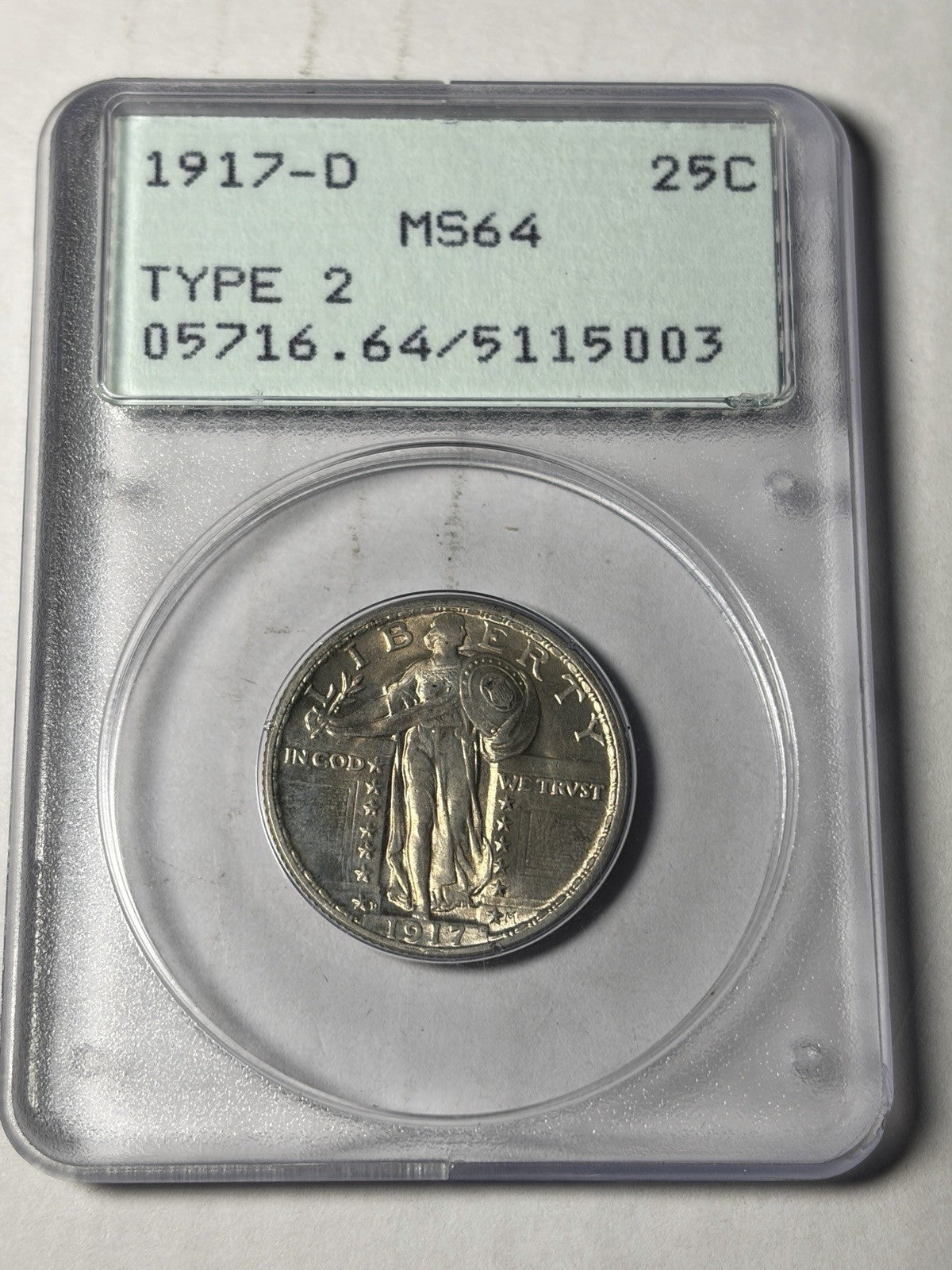 1917-D PCGS MS64 Type 2 Standing Liberty Quarter Rattler
