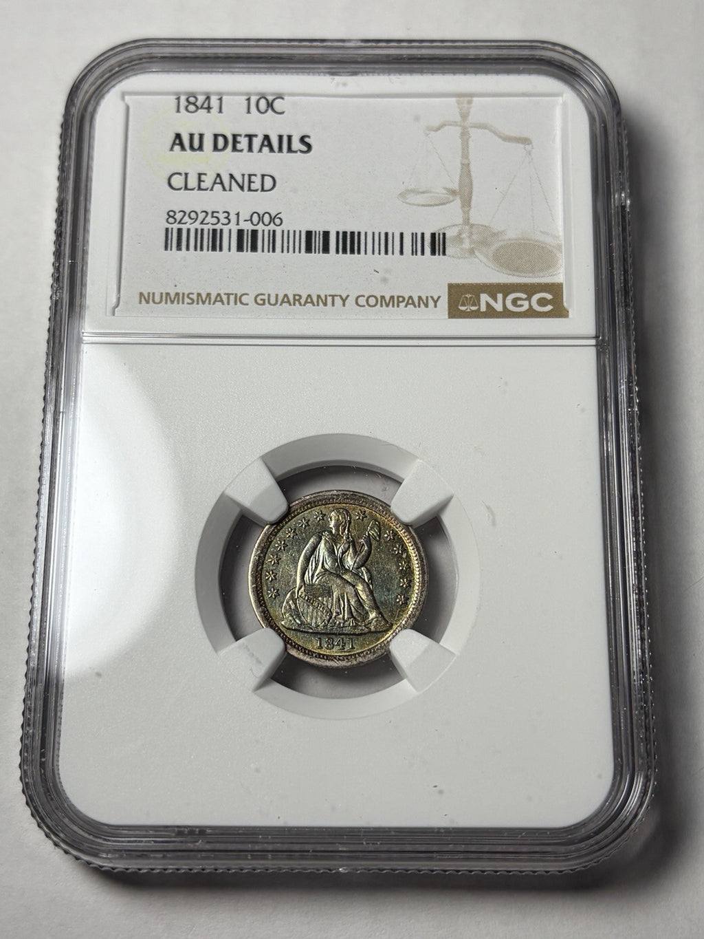 1841 NGC AU Details Seated Liberty Dime Toned