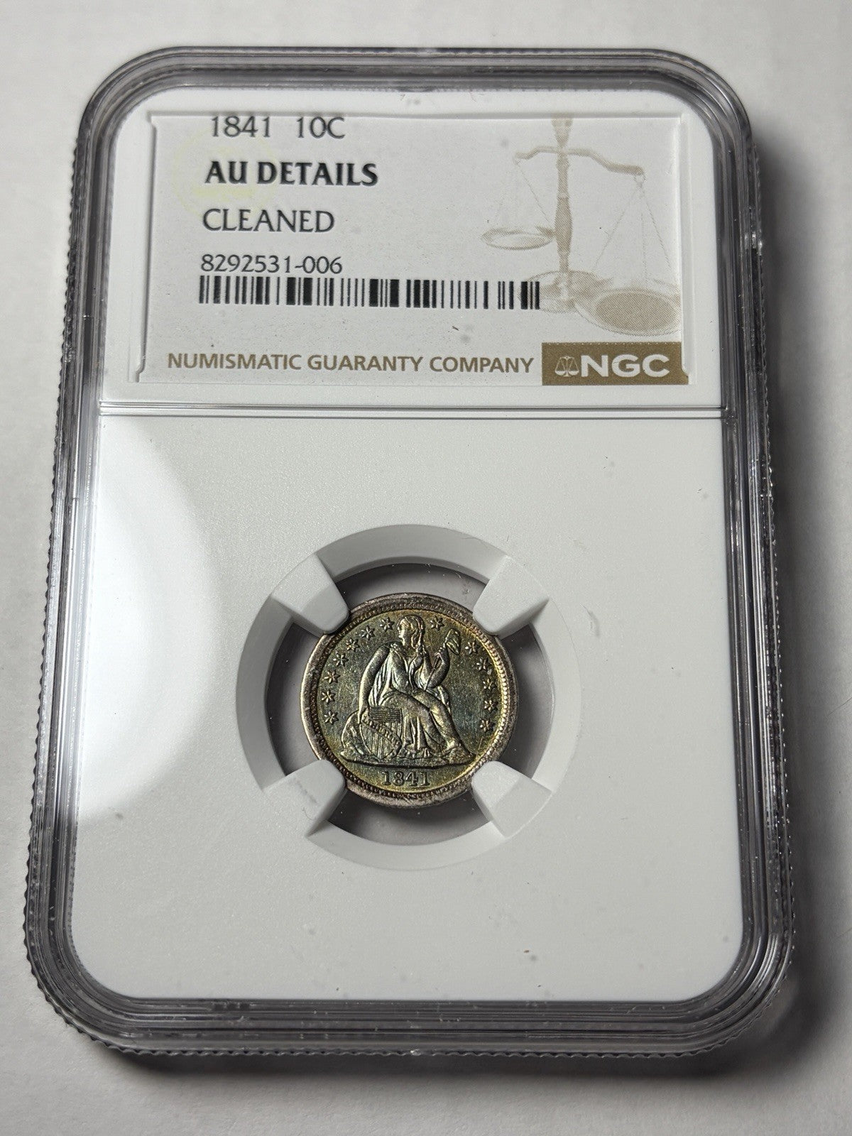1841 NGC AU Details Seated Liberty Dime Toned