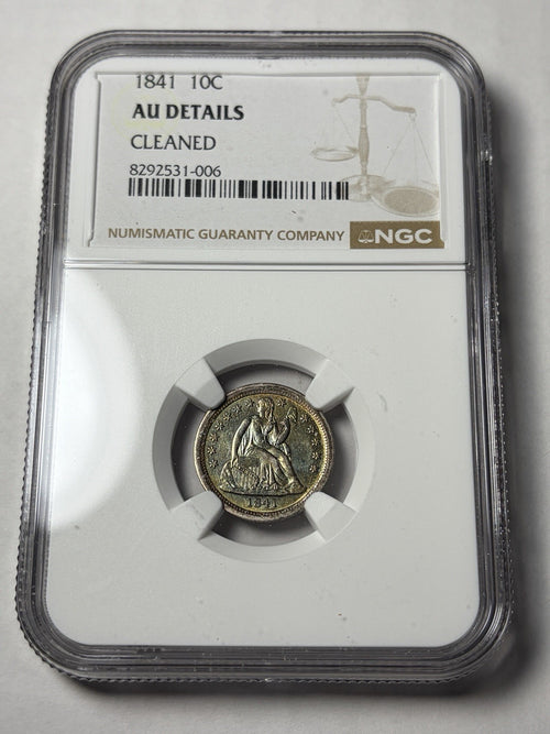 1841 NGC AU Details Seated Liberty Dime Toned