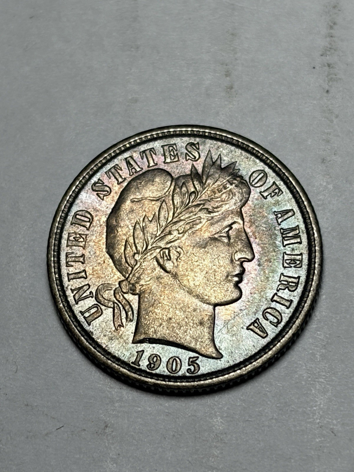 1905 Barber Dime Toned