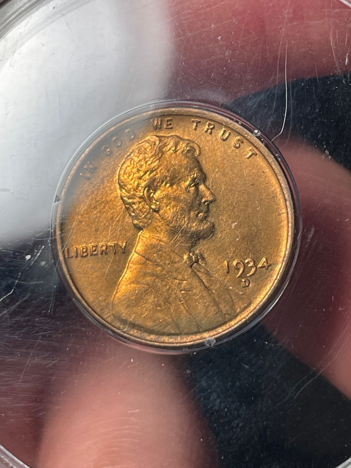 1934-D PCGS MS65 RD Lincoln Wheat Cent Old Rattler Holder