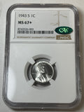 1943-S NGC MS67+ CAC Lincoln Wheat Steel Cent