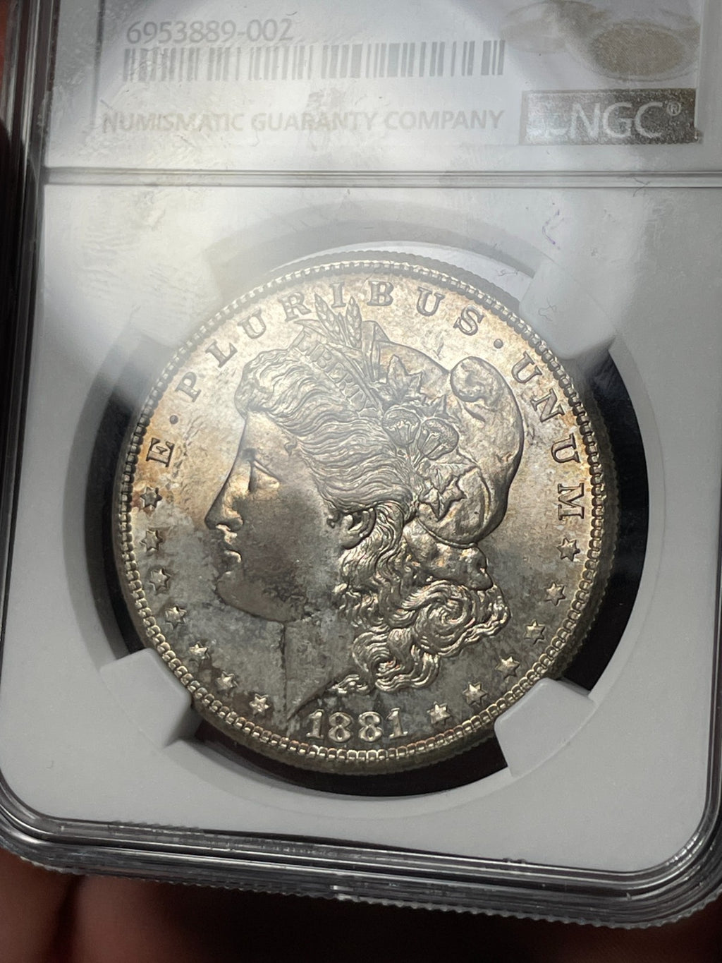 1881-S NGC MS67 Morgan Silver Dollar Blueberry Reverse Toned