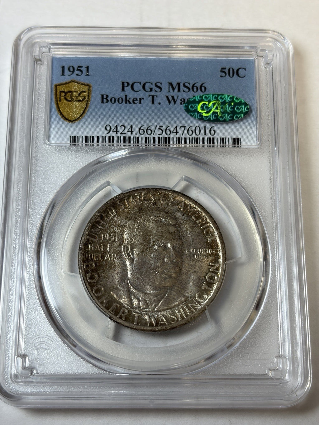 1951 PCGS MS66 CAC Booker T Washington Commemorative Toned