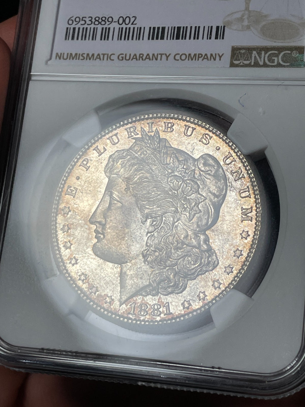 1881-S NGC MS67 Morgan Silver Dollar Blueberry Reverse Toned
