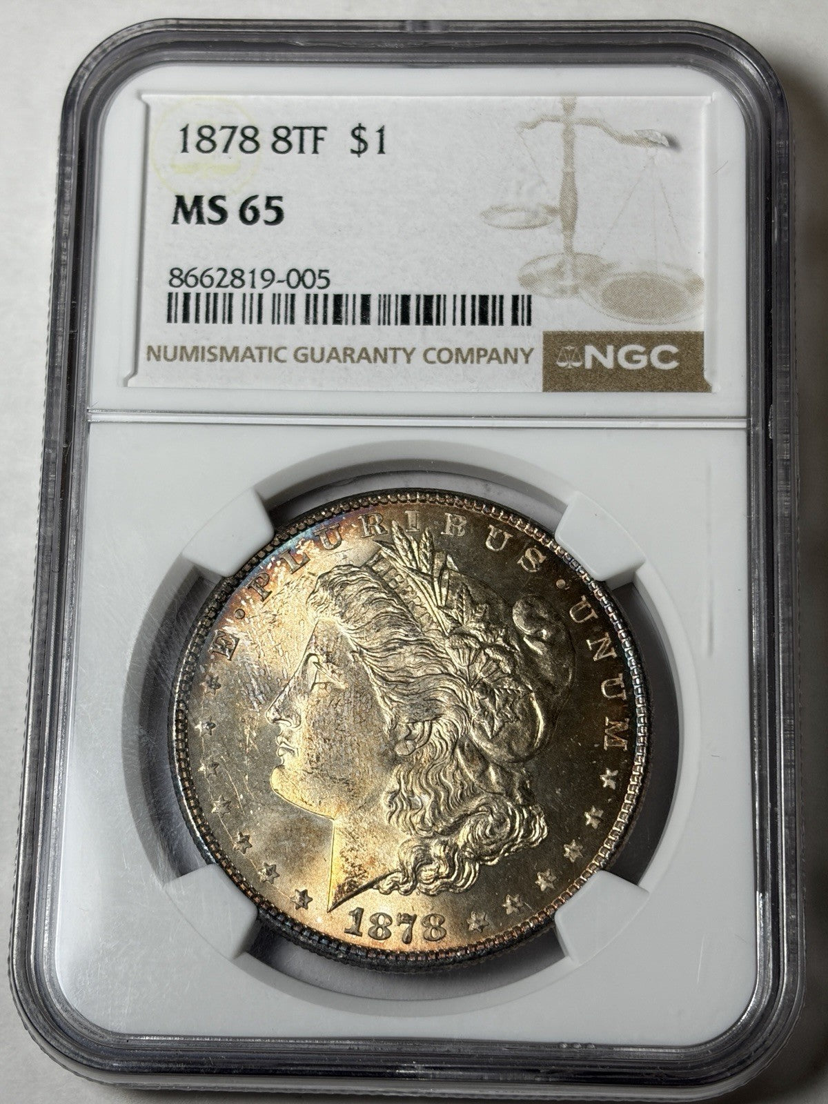1878 8TF NGC MS65 Morgan Silver Dollar Toned